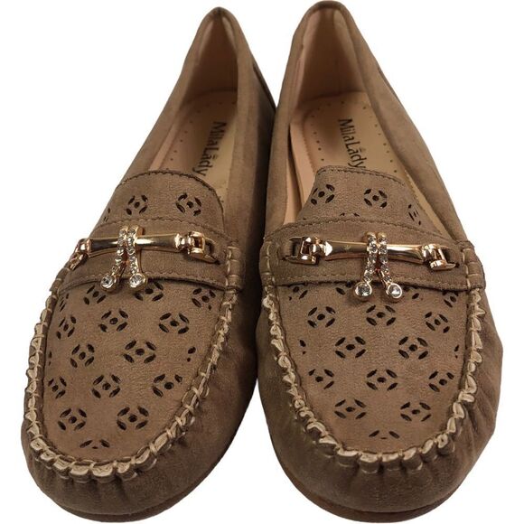 Tan Suede Perforated Slip On Moccasin - Picture 4 of 10